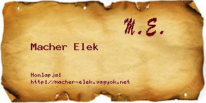 Macher Elek névjegykártya